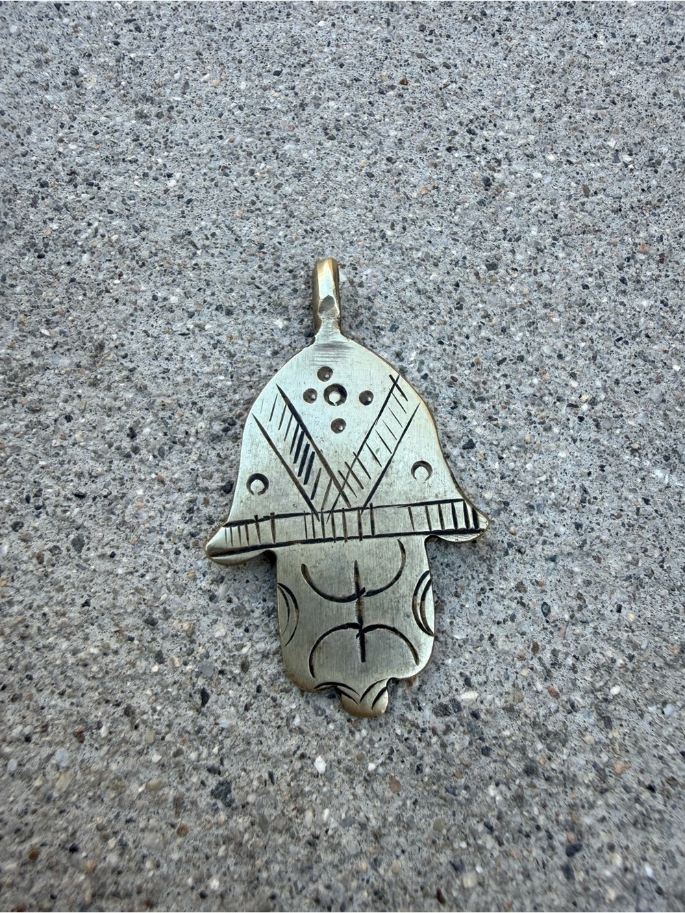 Handmade Hamsa Hand Pendant Metallic with Geometric Patterns 1.75 Inches